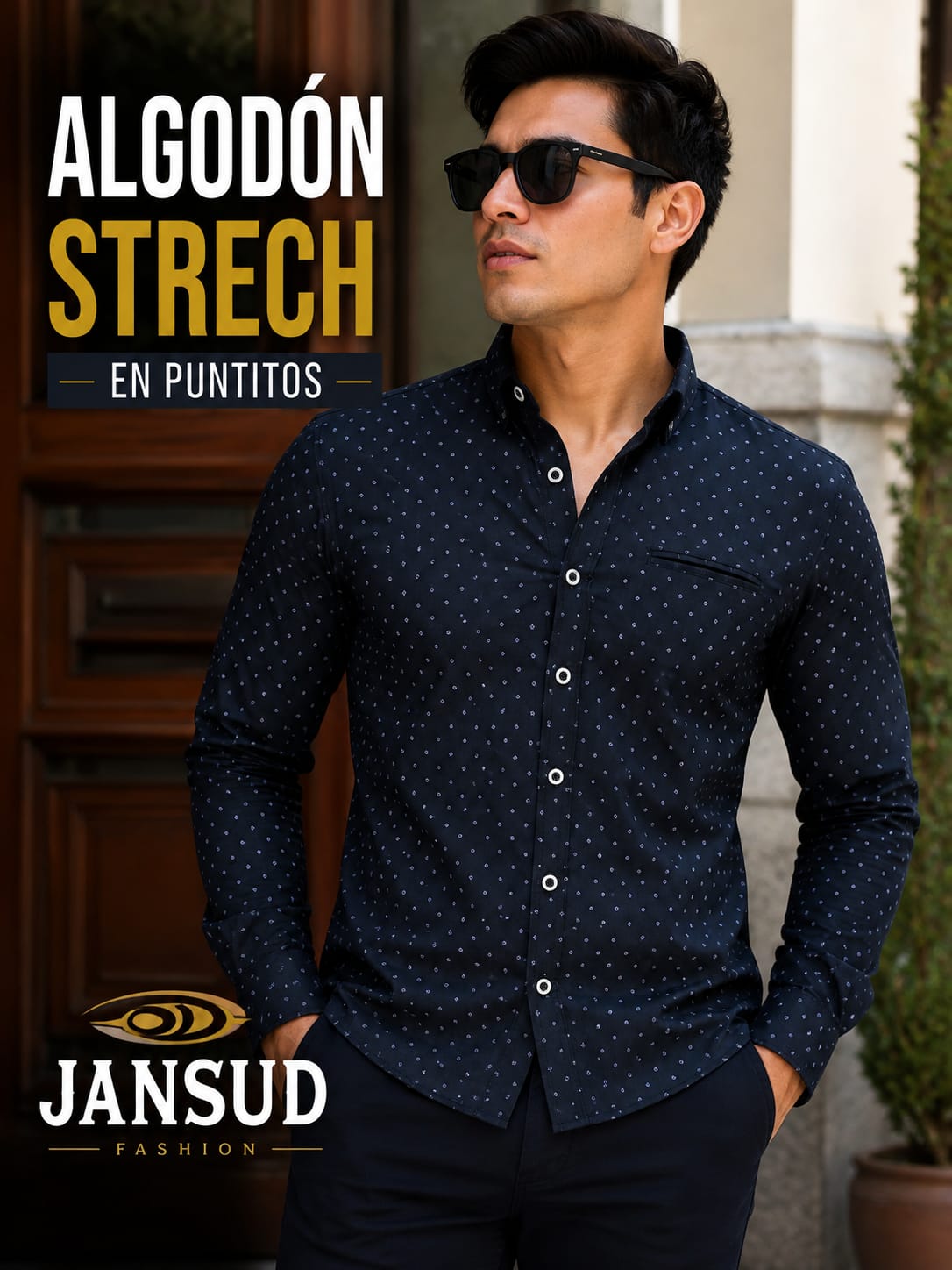 Camisa Algodón Strech en Estampado Puntitos